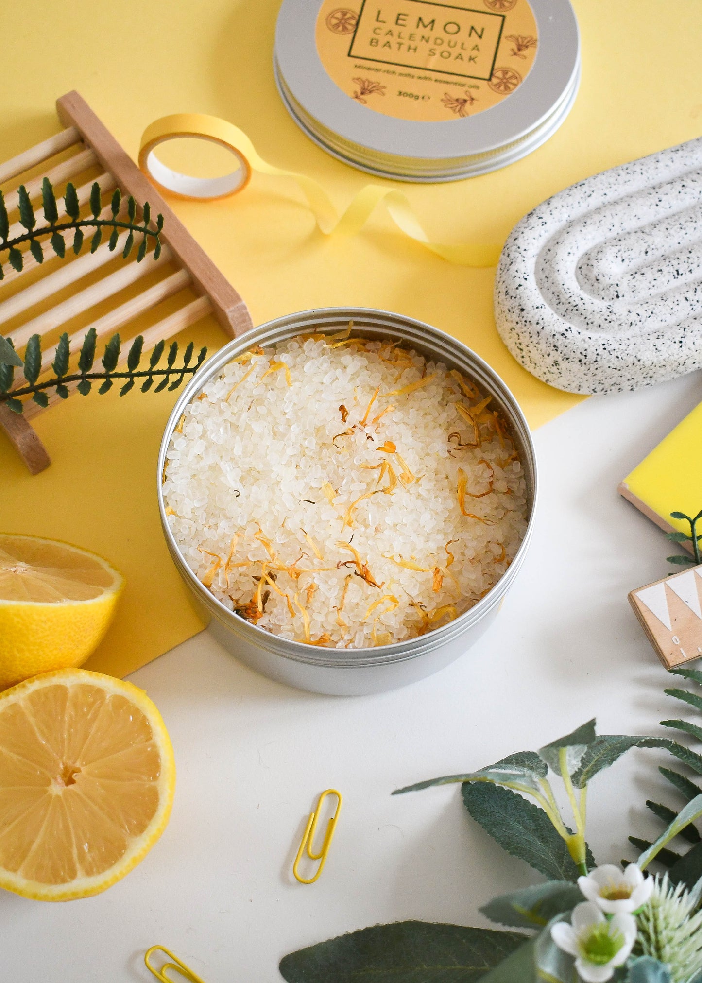 Lemon Calendula Bath Soak | Natural Mineral Bath Salts Tin UK-1