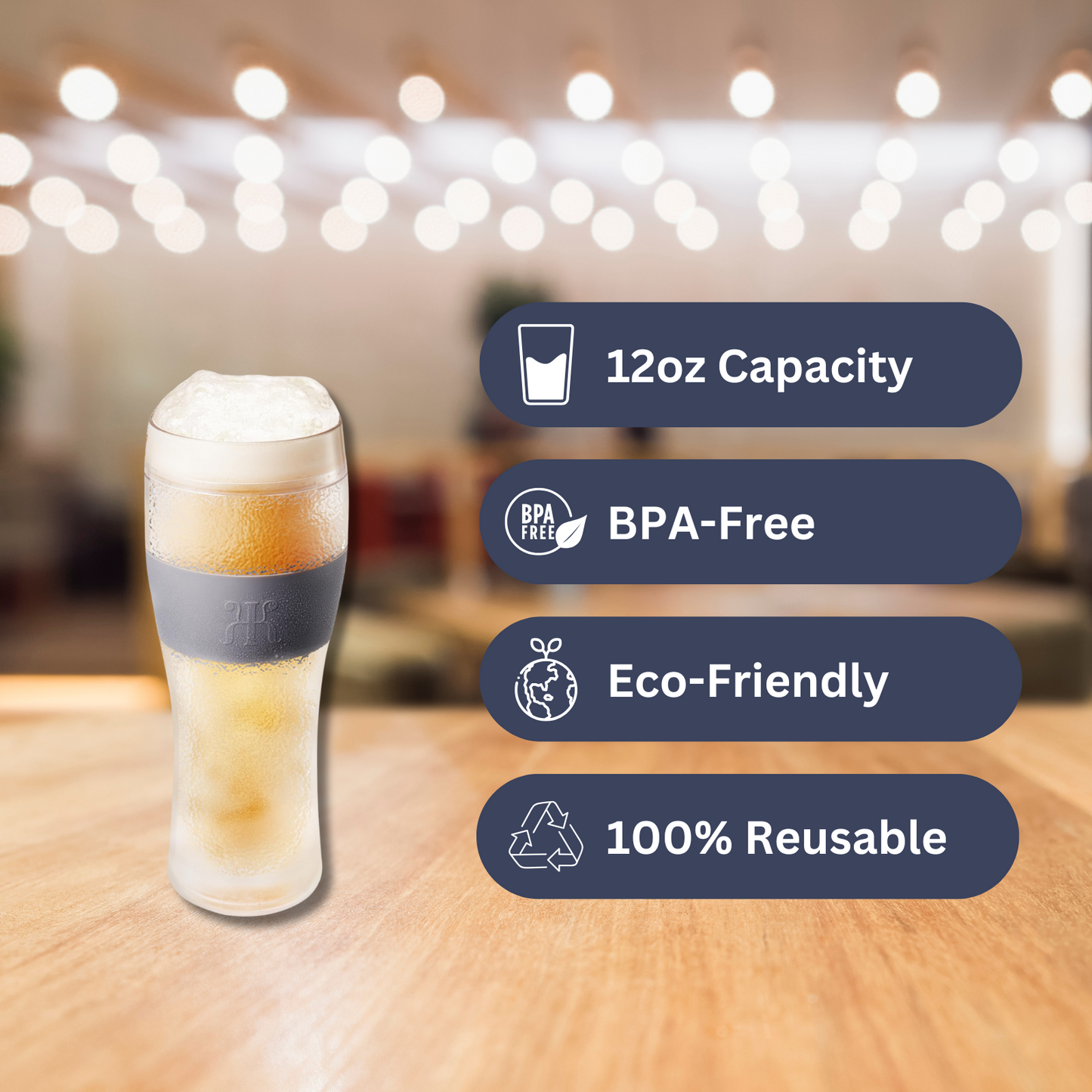 Unbreakable Double Wall Insulated Freezable Beer Glasses - SINGLE - Large 12 oz Reusable Pilsner Shatterproof Tritan Glass, Upside Down Bottle Design, Pub Mug, For Beer Lover, Picnic Indoor & Outdoor-4