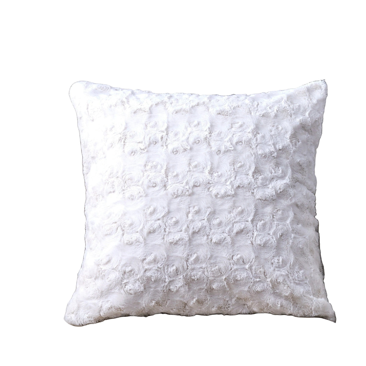 DaDa Bedding Luxury White Roses Swirls Faux Fur Euro Cushion Throw Pillow Cover (K11)-4