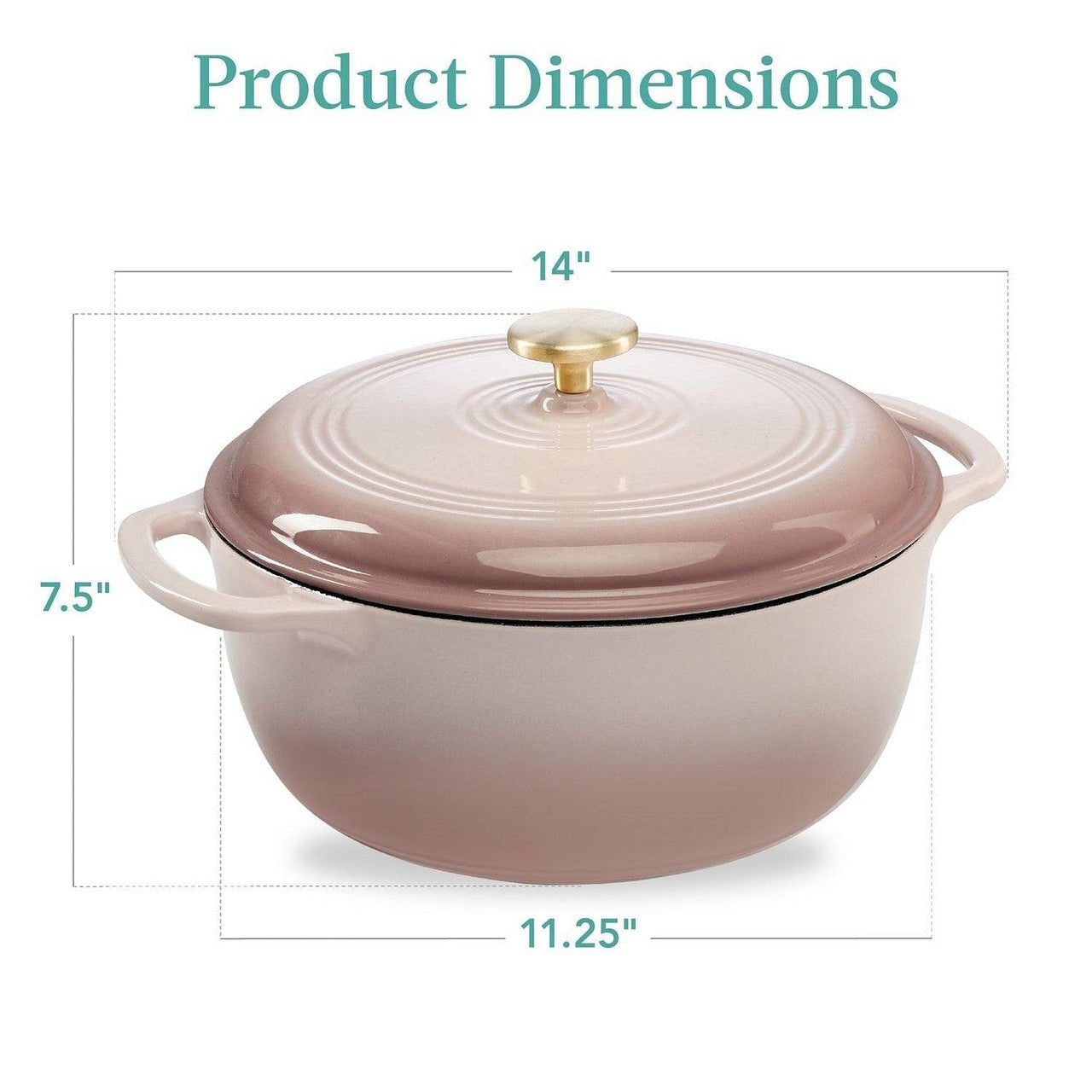 6 Quart Large Pink Beige Off-White Enamel Cast-Iron Dutch Oven Kitchen Cookware-1
