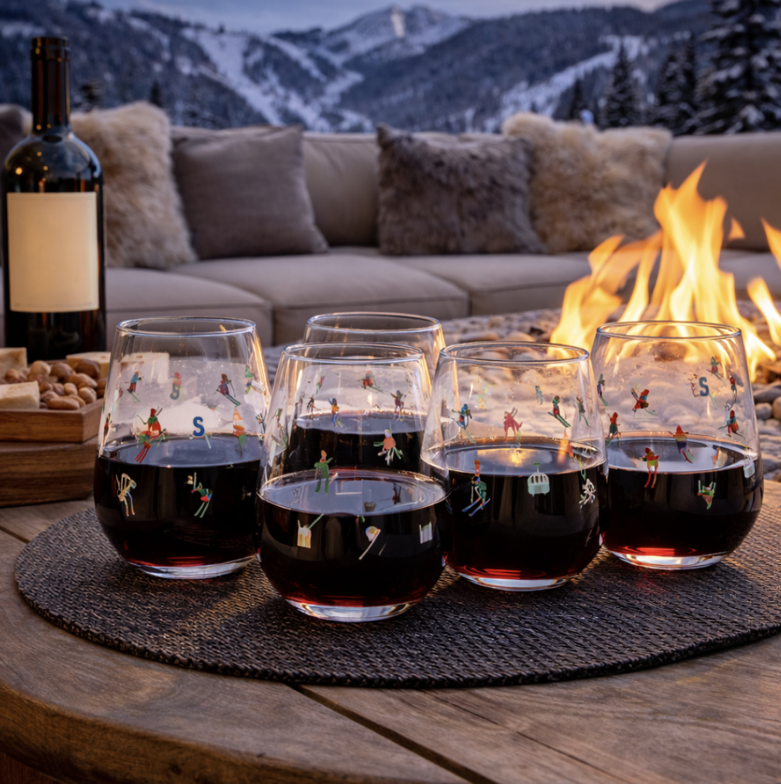 Ski Parade 16oz Stemless Wine Glass | Alpine Winter Collection
