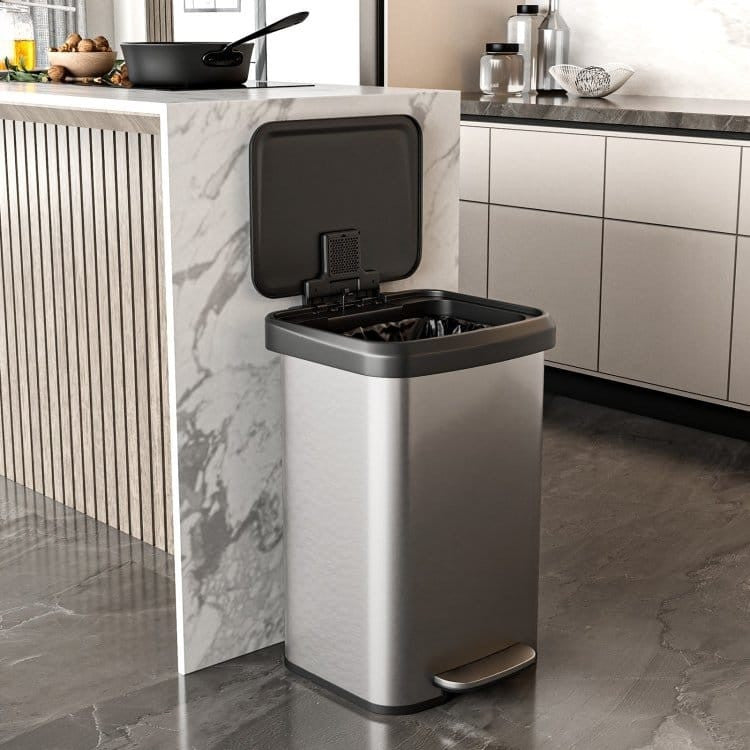 13-Gallon Silver Stainless Steel Step Trash Can with Soft Close Lid-2