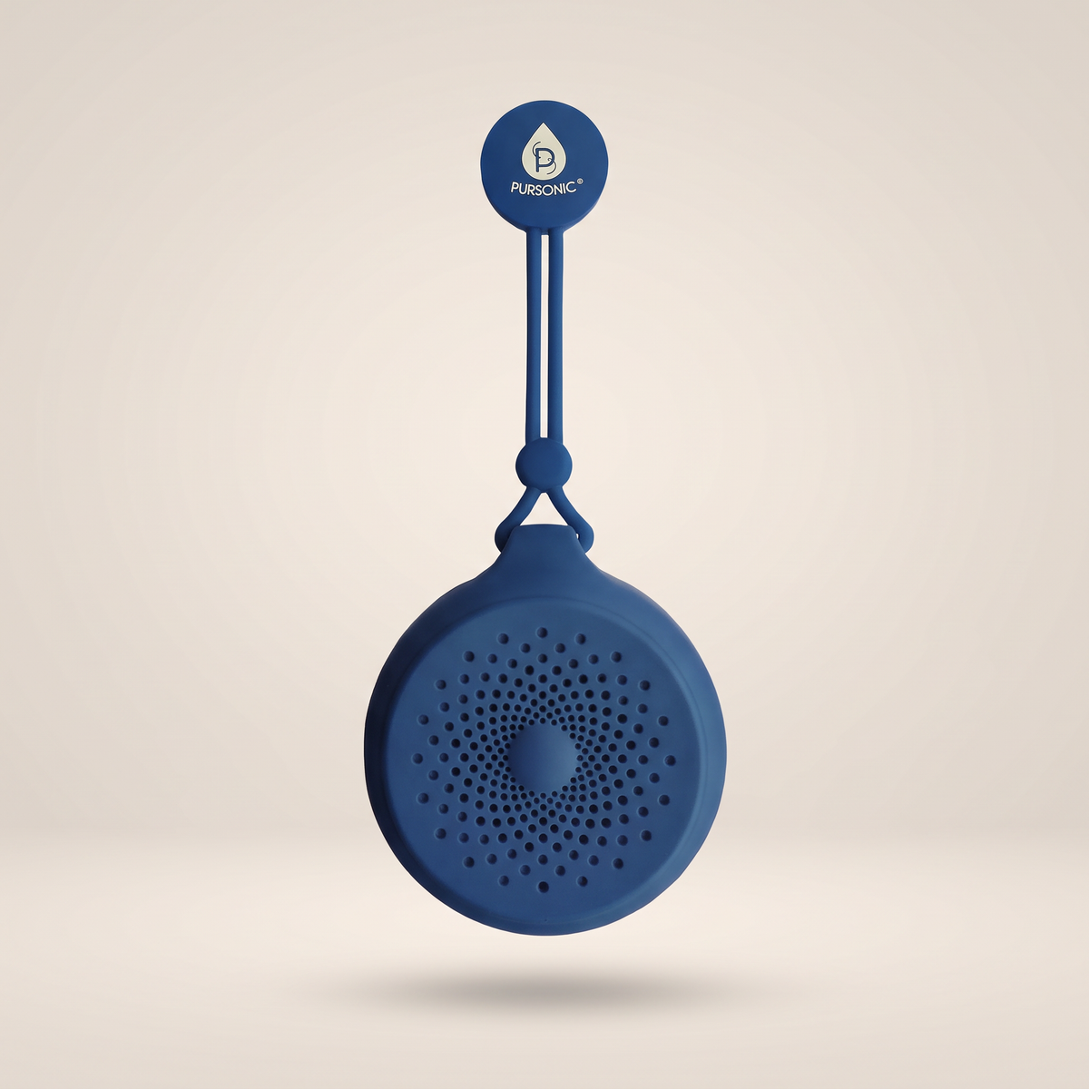 Waterproof bluetooth shower speaker on clean white studio background