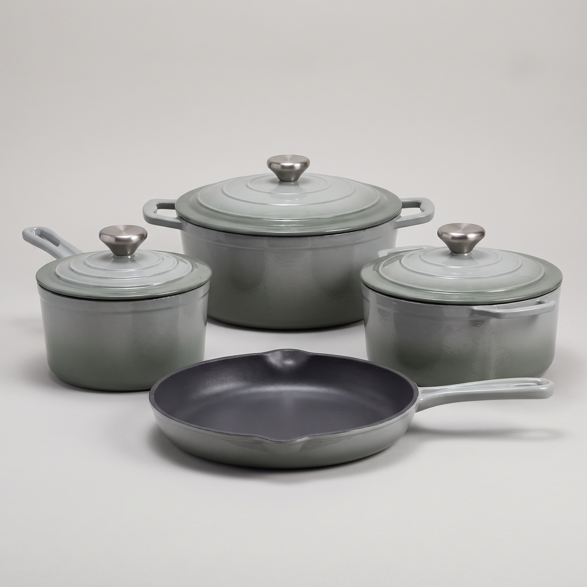 7-Piece Enameled Cast Iron Cookware Set clean catalog studio shot