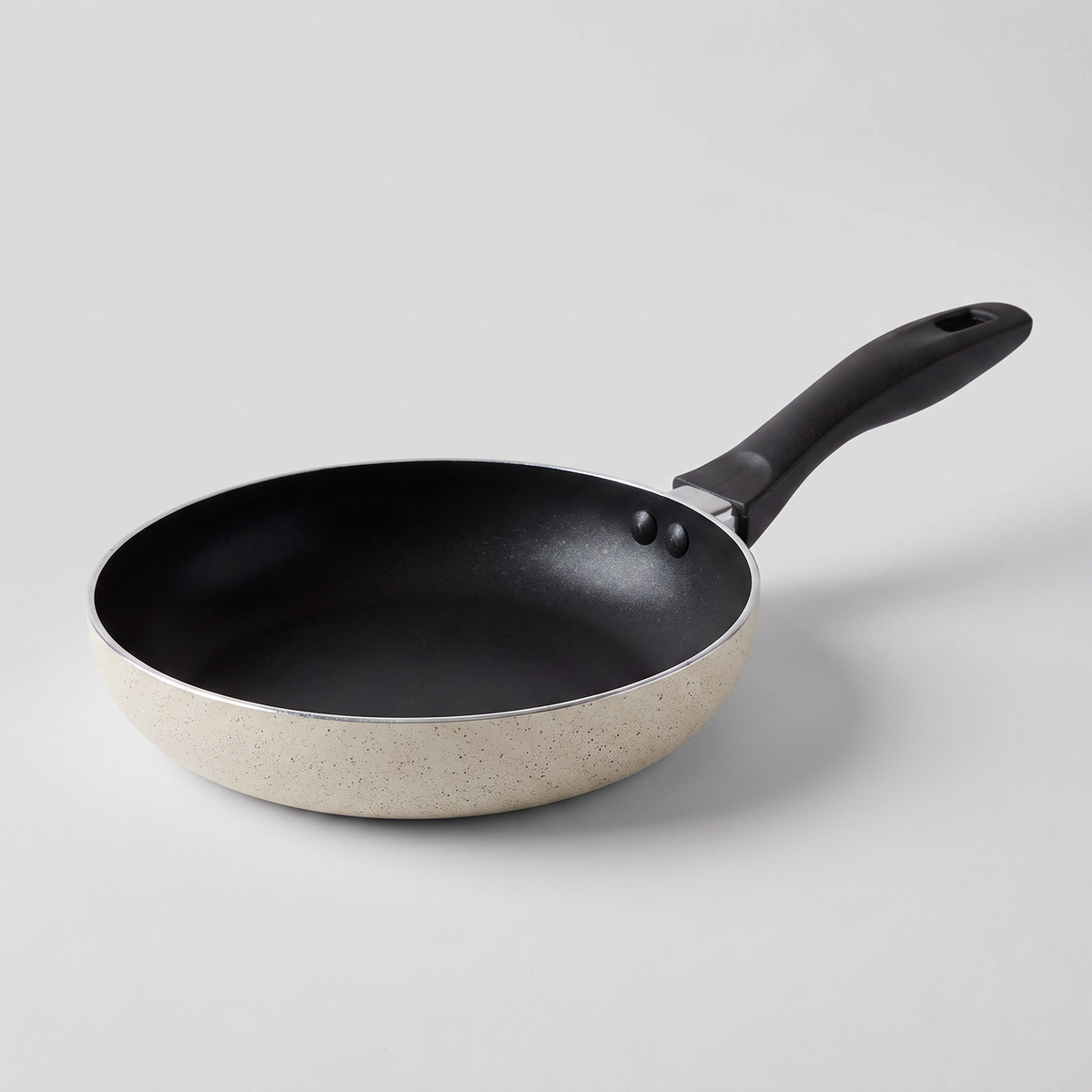 Oster Clairborne 9.5-inch round nonstick aluminum frying pan in linen, clean studio catalog product photo on a white background