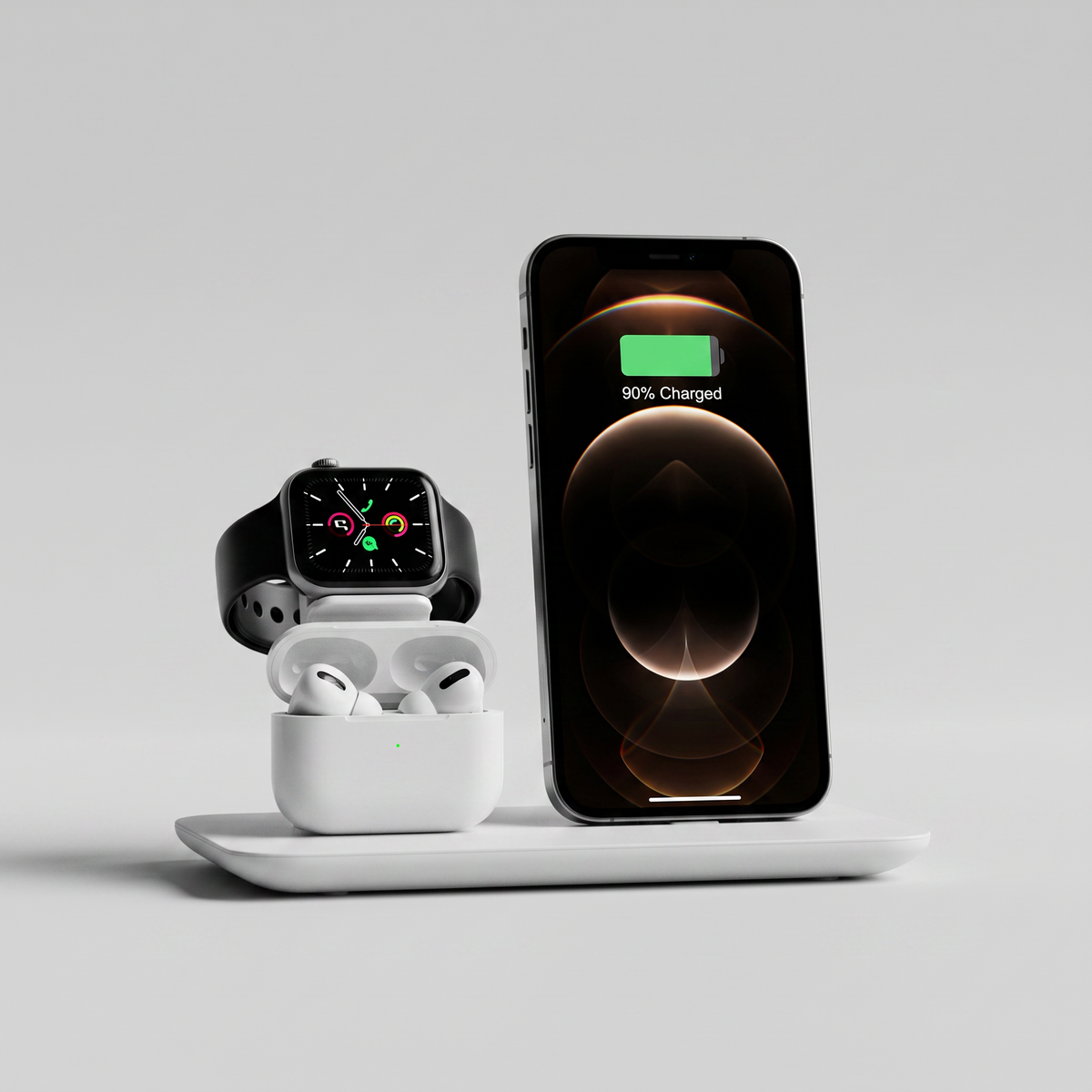 4-in-1 Wireless Charging Station for Phone, Watch, AirPods and Pencil, clean studio catalog photo