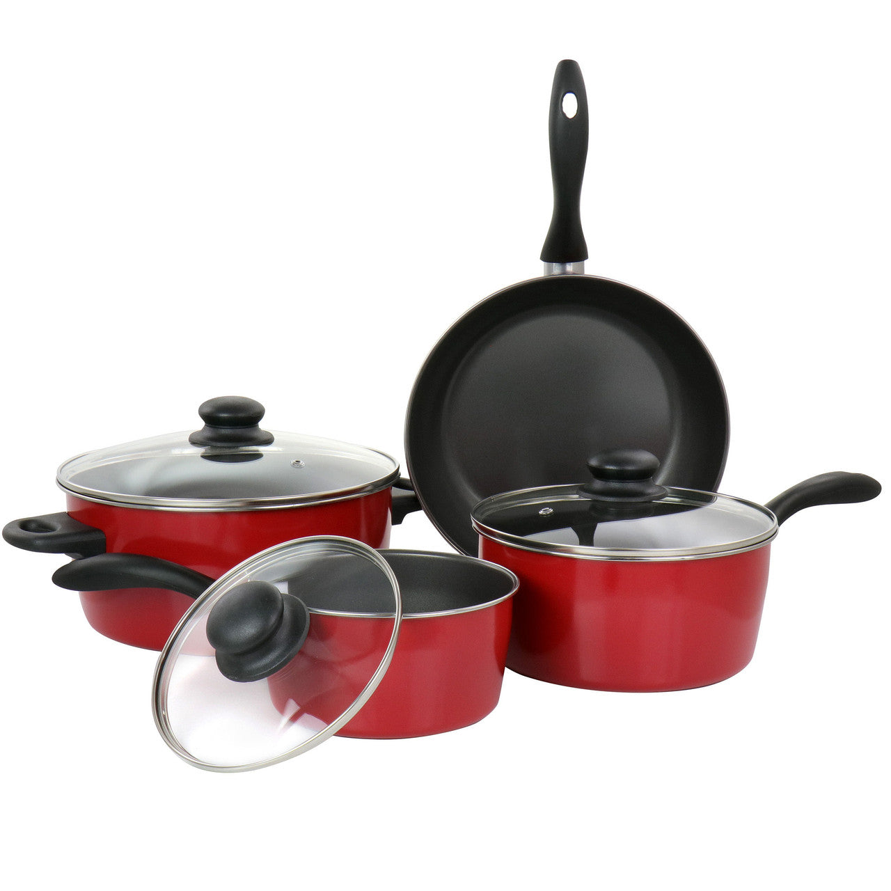 Gibson Home Armada 7-Piece Nonstick Carbon Steel Cookware Set | Red