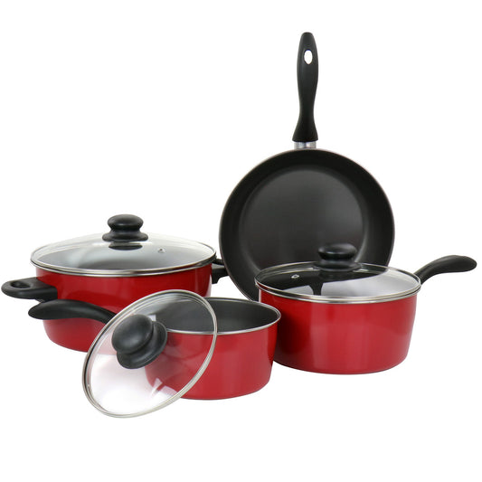 Gibson Home Armada 7-Piece Nonstick Carbon Steel Cookware Set | Red