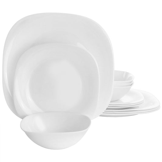 Ultra by Gibson Piazza 12 Piece Tempered Opal Glass Dinnerware Set in White-0
