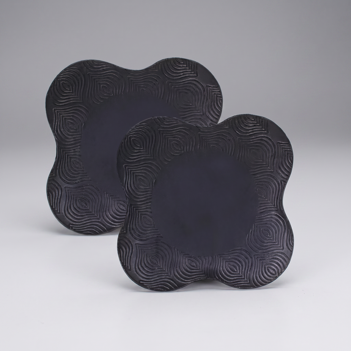 Set of 2 thick non-slip yoga knee pads on a clean white studio background, catalog product photo