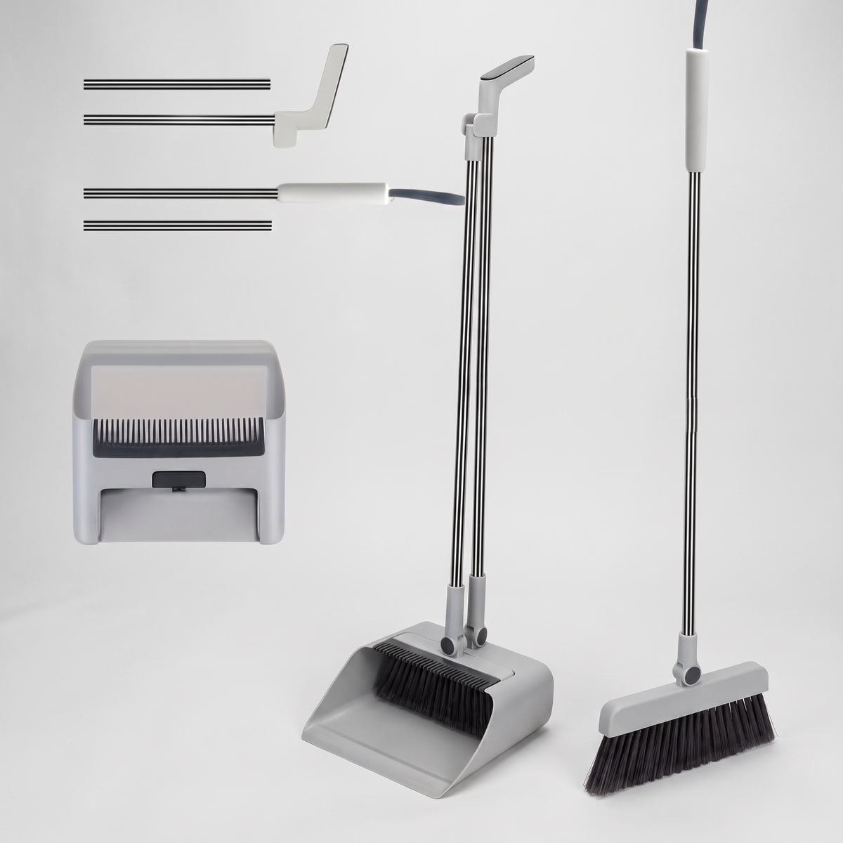 3-in-1 Home Cleaning Kit (broom, dustpan, brush combo), clean studio catalog photo on white background