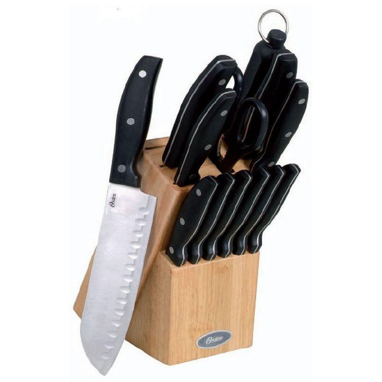 Oster Granger 14 Piece Stainless Steel Cutlery Set with Black Handles and Wooden Block-0
