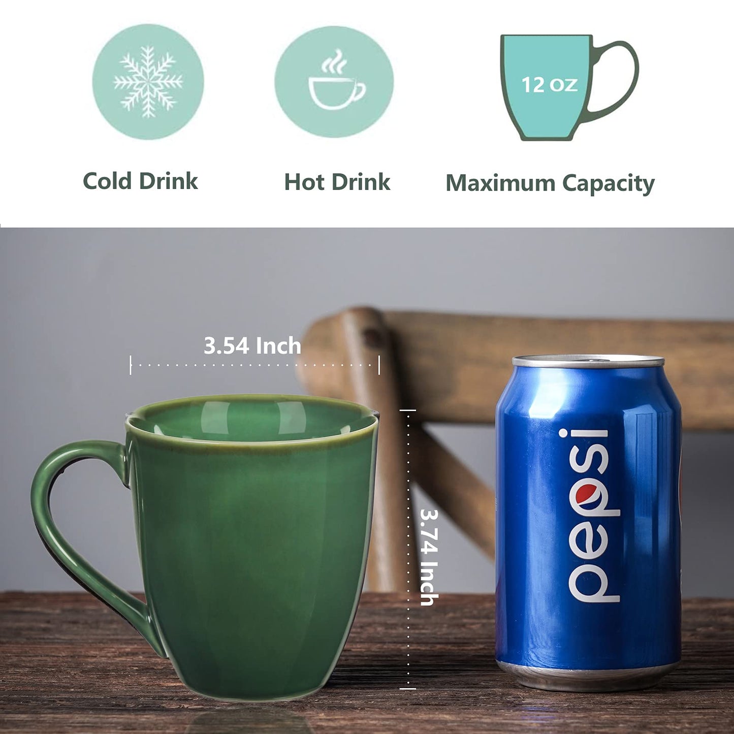 vicrays Porcelain Tea Mug Set of 4, 350 ml, Stoneware Coffee Mug for Men, Women, Unique Glazed Mugs with Handle for Coffee, Tea, Milk, Cocoa,-1