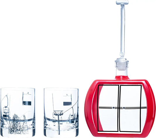 Gondola Whiskey Decanter Set | Ski Gondola Decanter with 2 Chairlift Glasses | Alpine Winter Collection-3