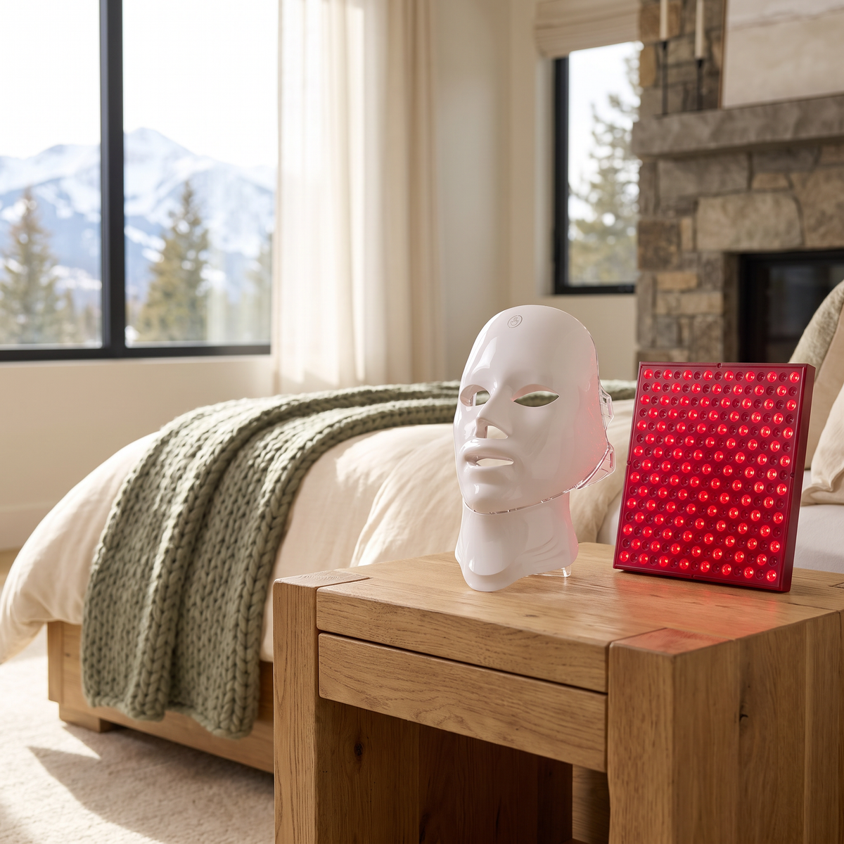 7-in-1 LED Face Mask & Therapy Panel lifestyle bedroom scene