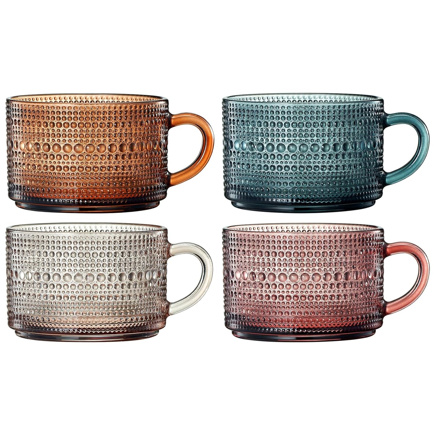 Vintage Hobnail Glass Coffee Mugs Set With Handles Set Of 4 Premium Barware Gift-1