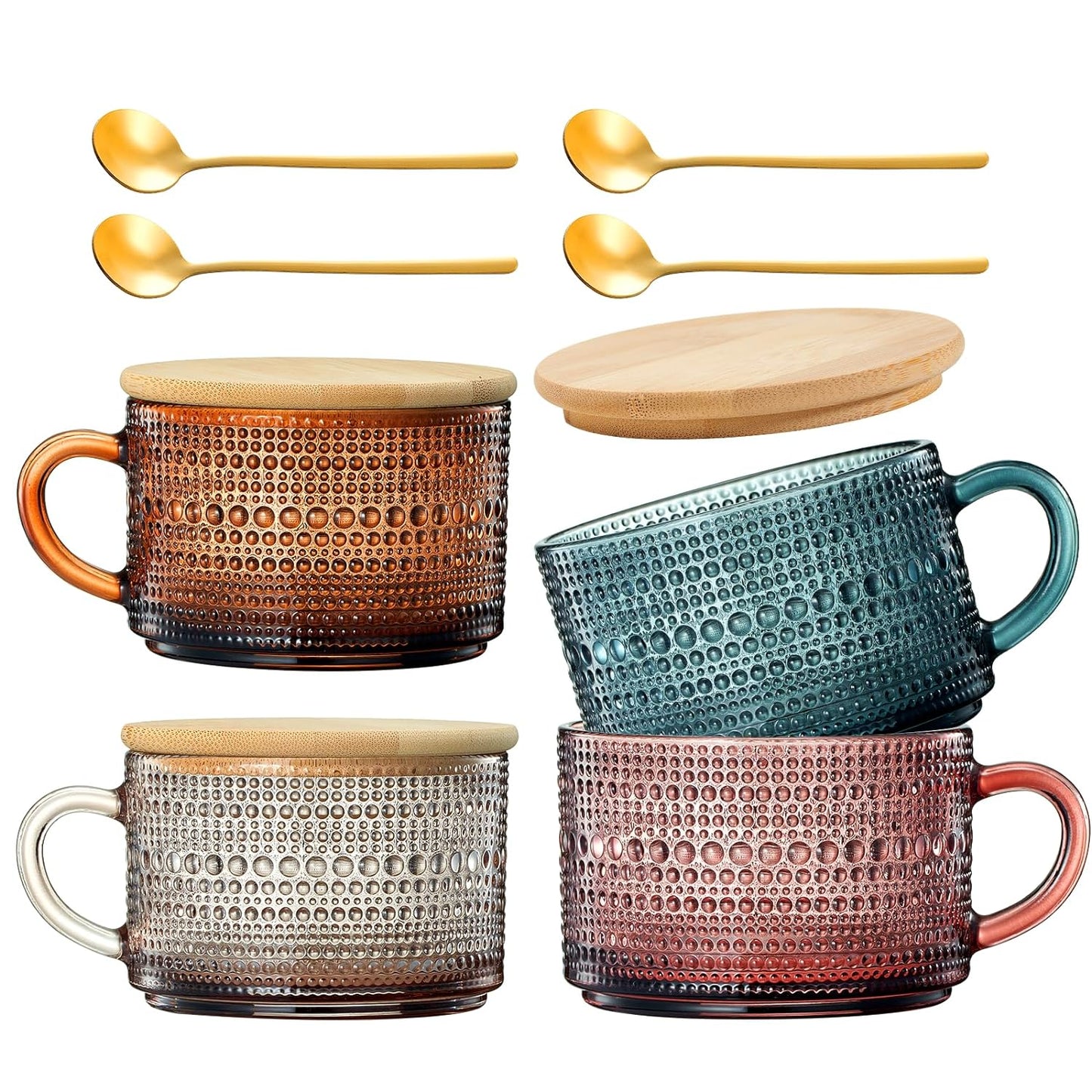 Vintage Hobnail Glass Coffee Mugs Set With Handles Set Of 4 Premium Barware Gift-0
