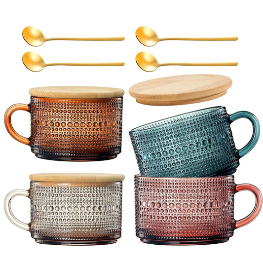 Vintage Hobnail Glass Coffee Mugs Set With Handles Set Of 4 Premium Barware Gift-0
