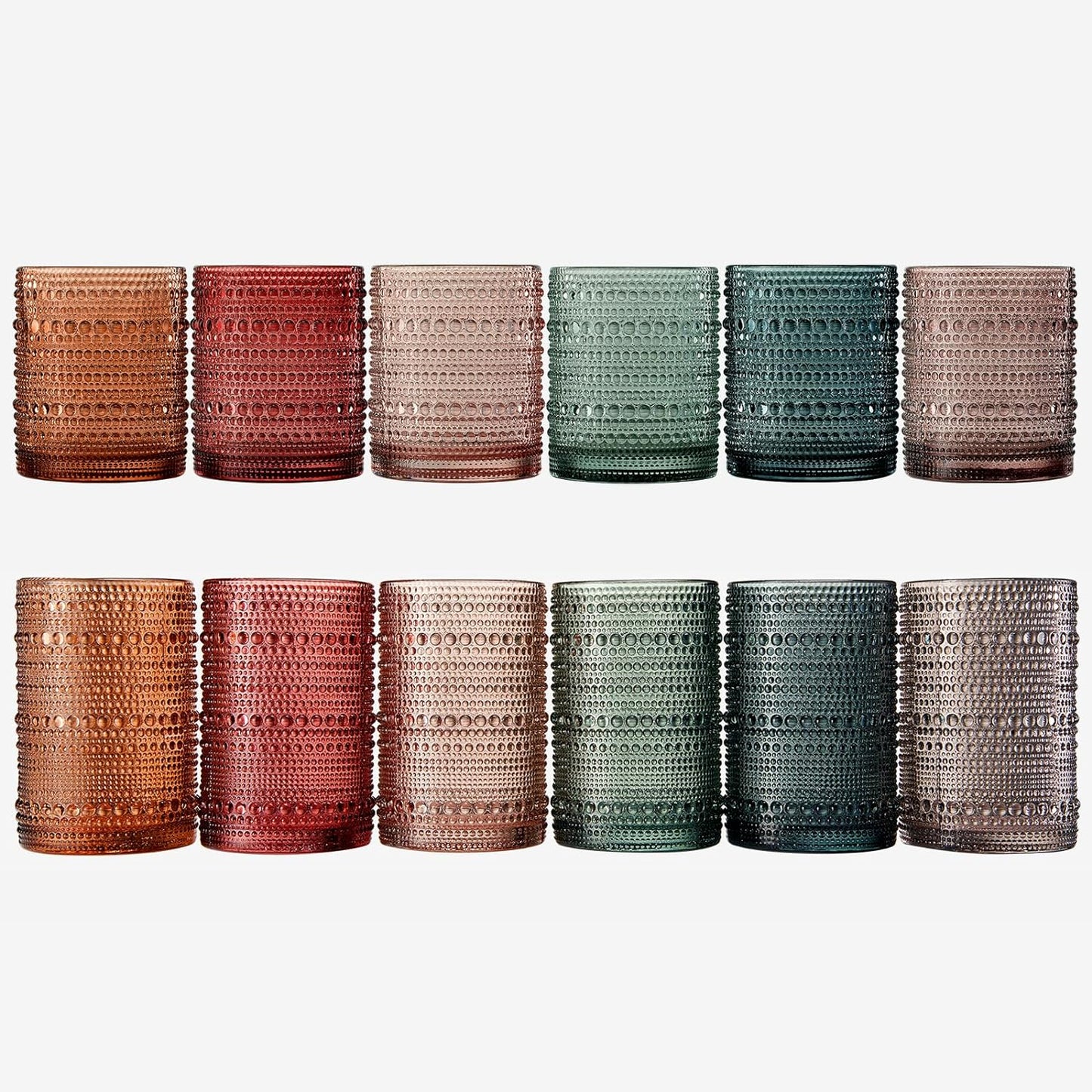 Hobnail Muted Tone Glassware Set | 12 Pieces in 6 Colors | 11oz and 14oz-2