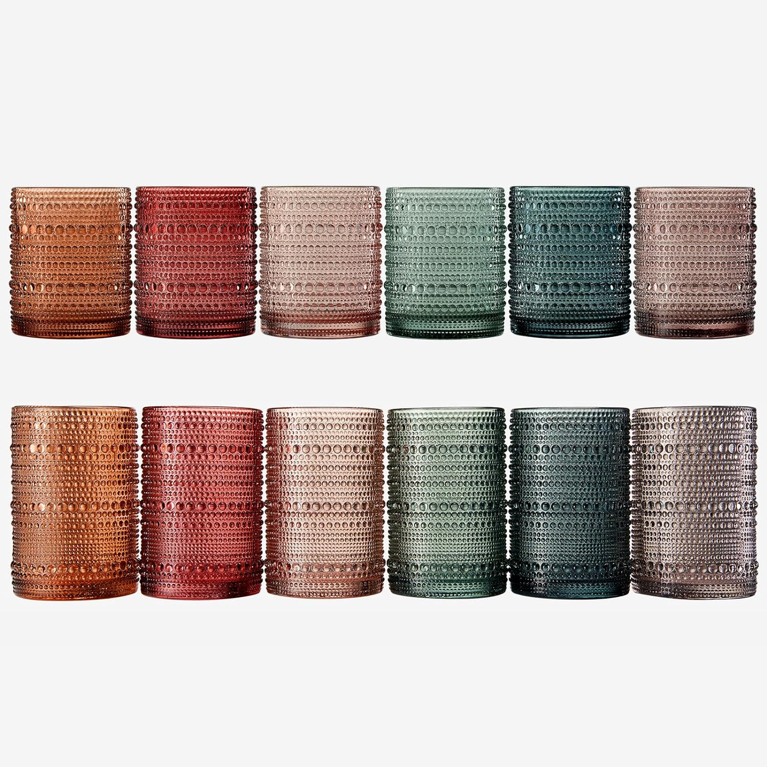 Hobnail Muted Tone Glassware Set | 12 Pieces in 6 Colors | 11oz and 14oz-2