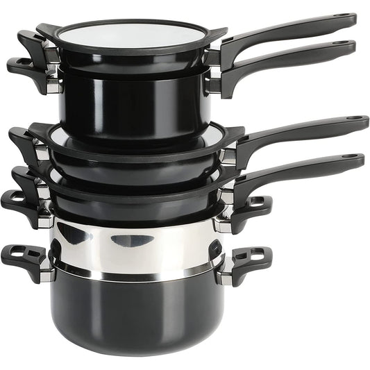 Kenmore Elite Grayson 9 Piece Nonstick Aluminum Stackable Cookware Set in Black-0