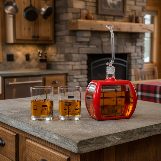 Gondola Whiskey Decanter Set | Ski Gondola Decanter with 2 Chairlift Glasses | Alpine Winter Collection-0