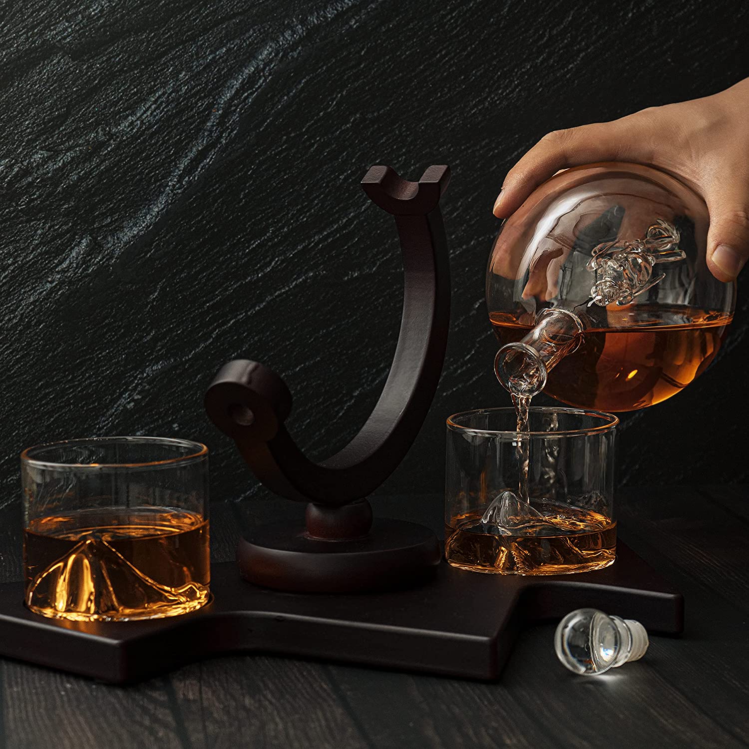 Wine Savant Ski Decanter Set with 2 Glacier Glasses | Alpine Winter Collection-2