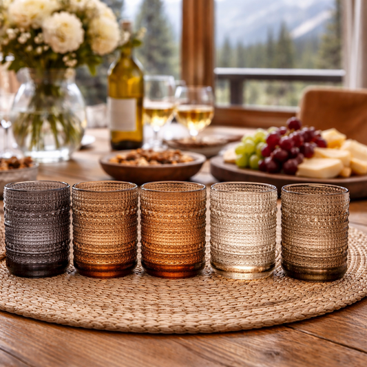 Venus Hobnail Lowball Glass Set | 6 Pieces in Warm Brown Tones | 11oz