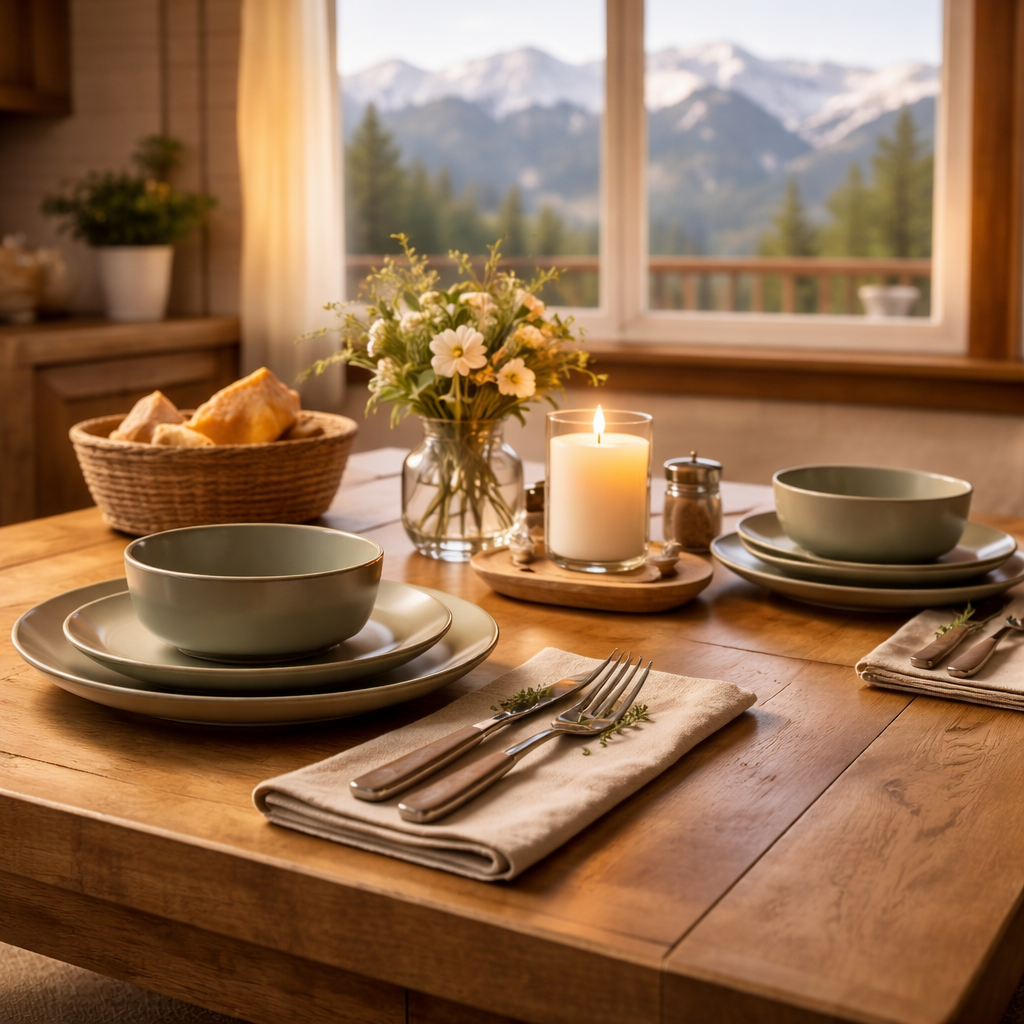 12-Piece Round Stoneware Dinnerware Set | Green
