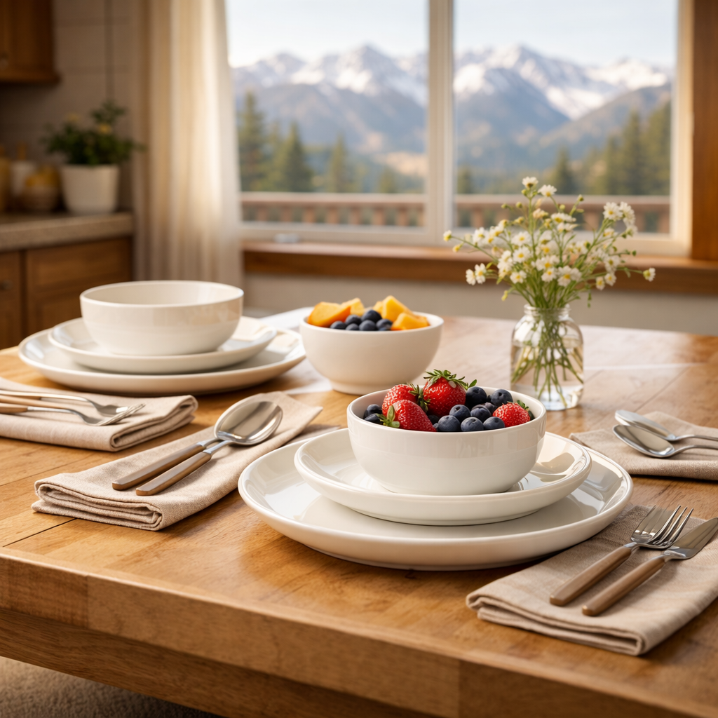 12-Piece Ceramic Stackable Dinnerware Set | Snowscape White
