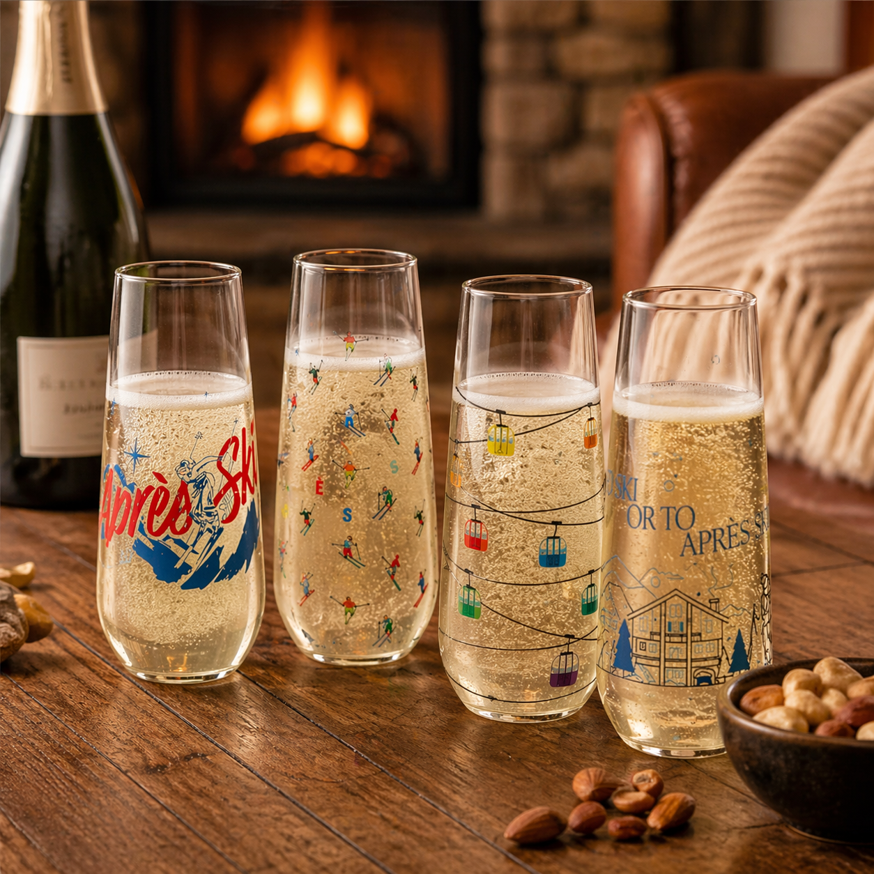 Apres Ski RESERVE 9oz Stemless Champagne Glass Set | Alpine Winter Collection