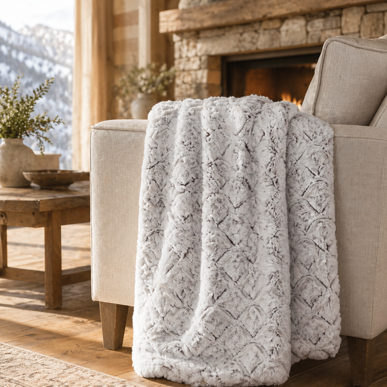 Soft Luxury White Roses Sherpa | Faux Fur Throw Blanket