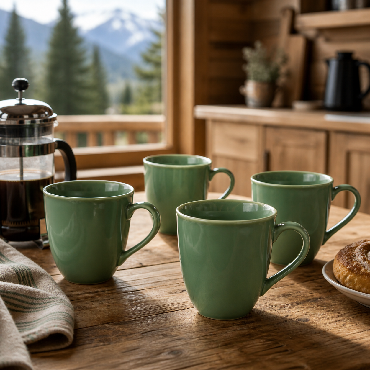 Vicrays Porcelain Tea and Coffee Mug Set | Set of 4 | Green