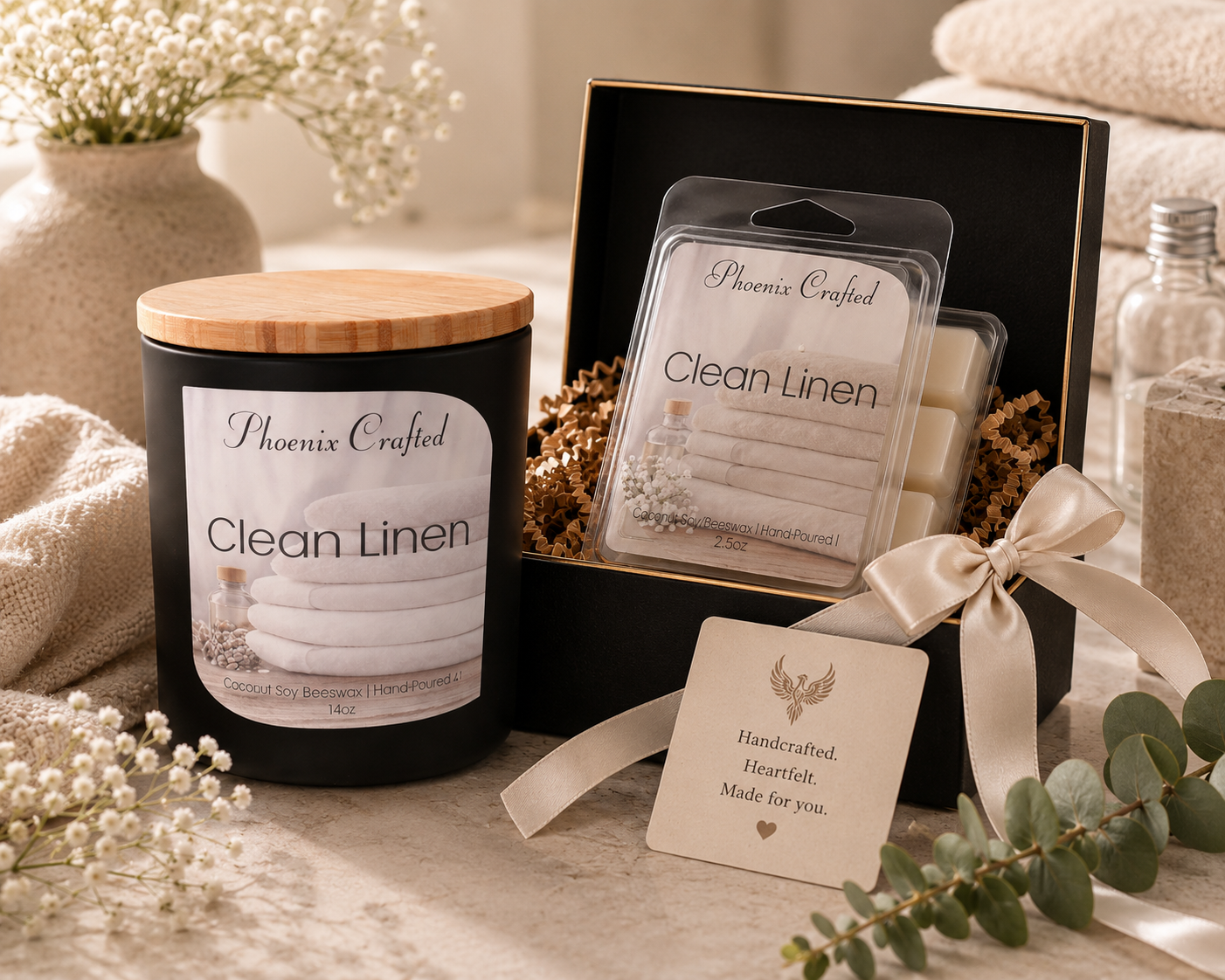 Clean Linen Candle + Wax Melt Gift Set-0