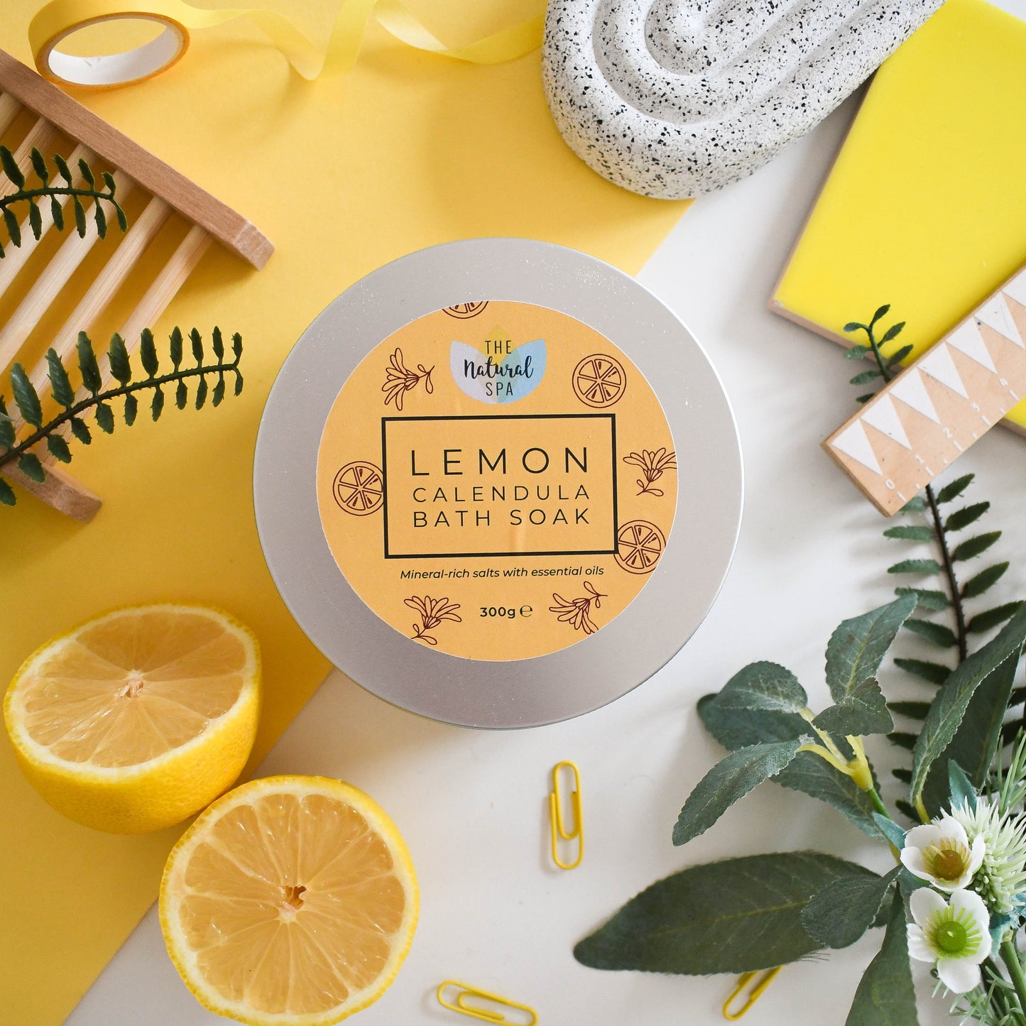Lemon Calendula Bath Soak | Natural Mineral Bath Salts Tin UK-0