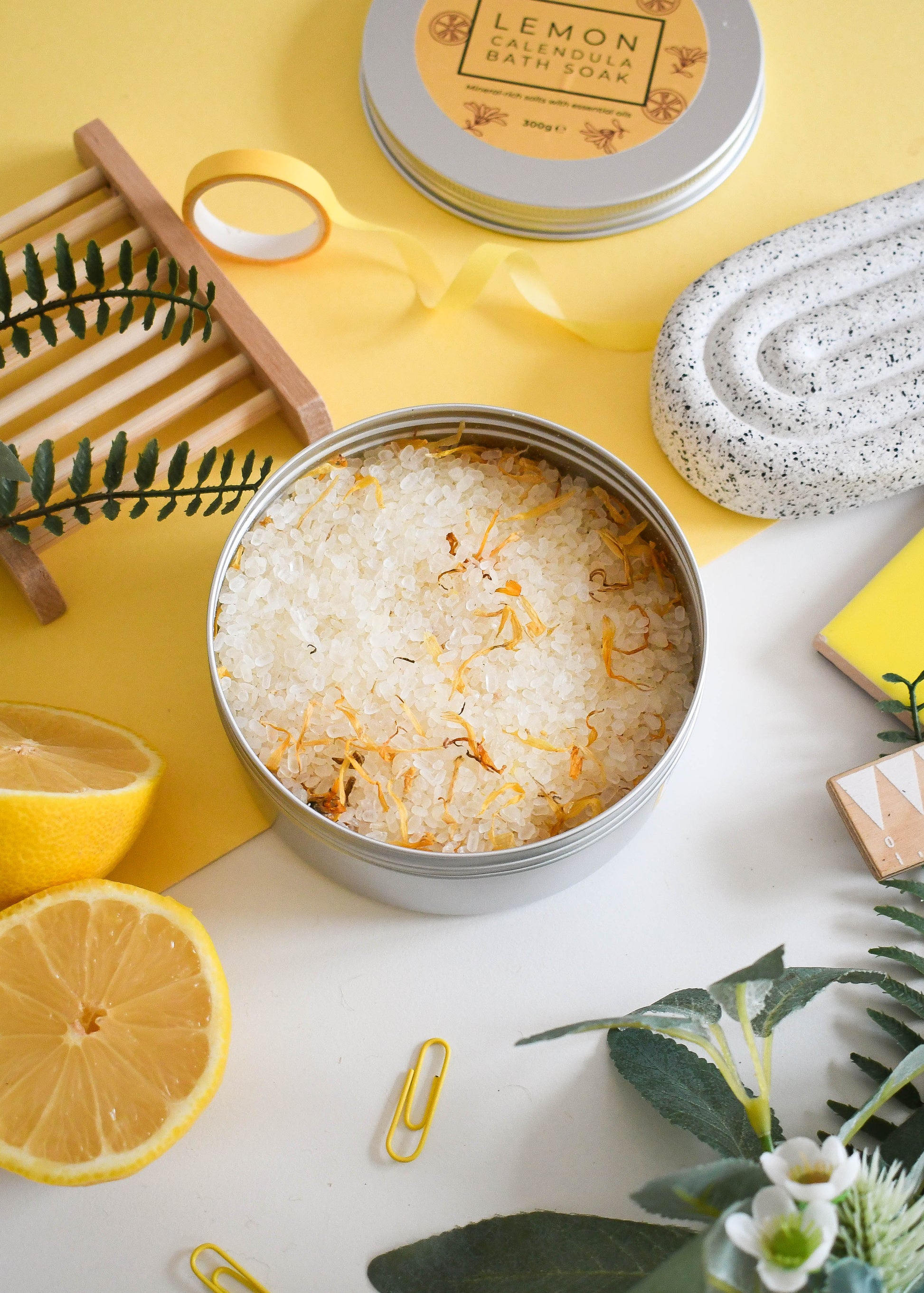 Lemon Calendula Bath Soak | Natural Mineral Bath Salts Tin UK-1