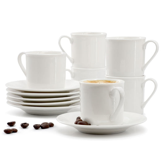 Elama Aspin 12-Piece Porcelain Espresso Cup and Saucer Set | White