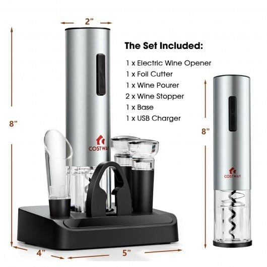 6-in-1 Electric Wine Bottle Opener Set with Foil Cutter-2