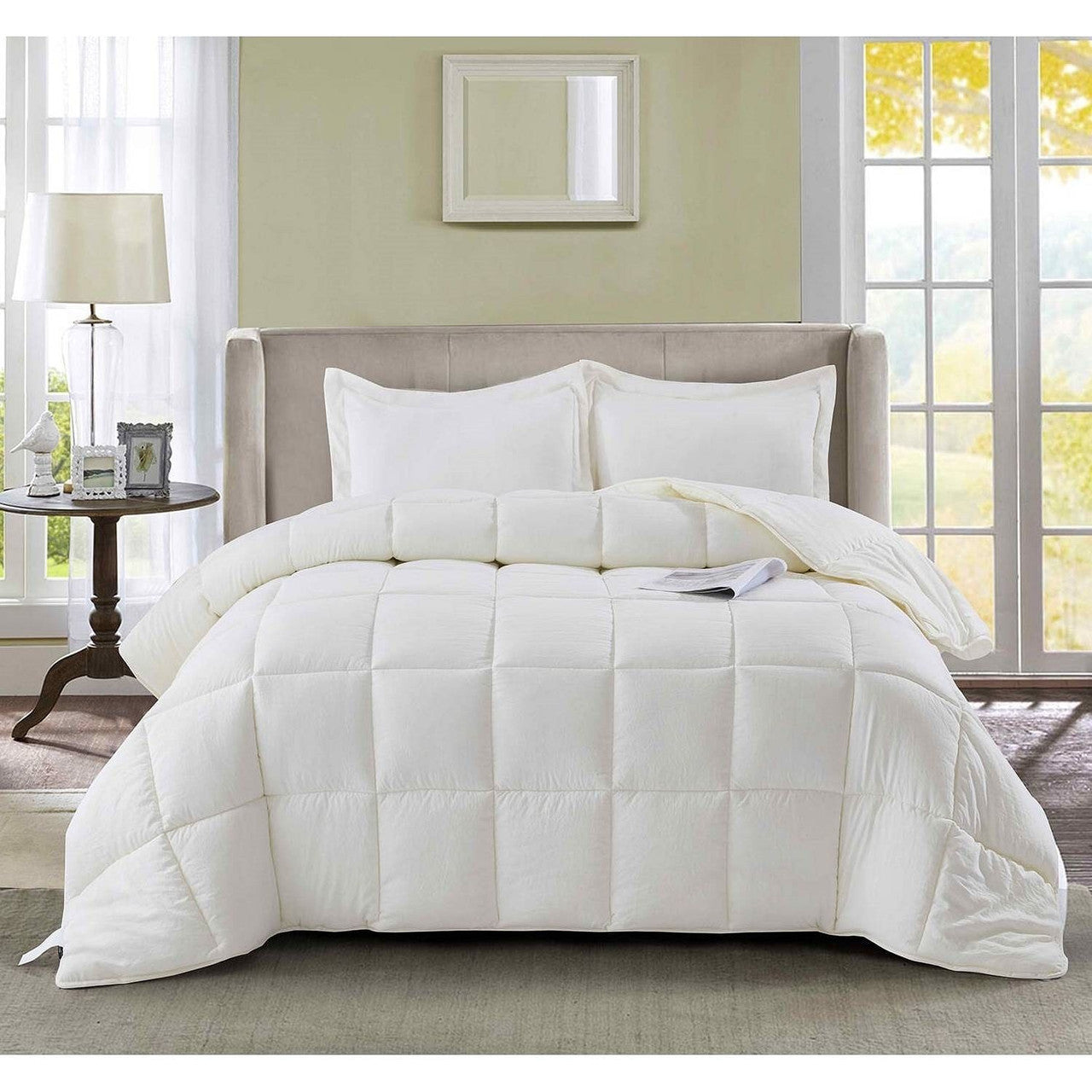 Queen Size Off White 3 Piece Microfiber Reversible Comforter Set-2