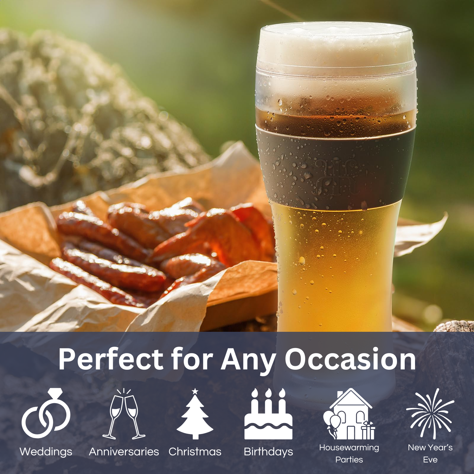 Unbreakable Double Wall Insulated Freezable Beer Glasses - SINGLE - Large 12 oz Reusable Pilsner Shatterproof Tritan Glass, Upside Down Bottle Design, Pub Mug, For Beer Lover, Picnic Indoor & Outdoor-2