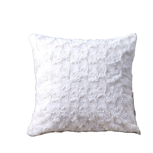 DaDa Bedding Luxury White Roses Swirls Faux Fur Euro Cushion Throw Pillow Cover (K11)-4