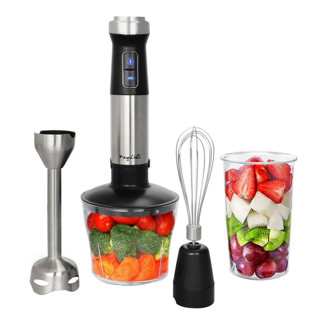 MegaChef 4-in-1 Multipurpose Hand Blender with Whisk and Chopper | 300W-0