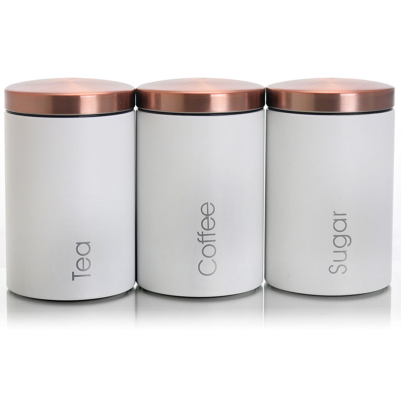 MegaChef Essential Kitchen Storage 3 Piece Sugar, Coffee and Tea Canister Set in Matte White-0