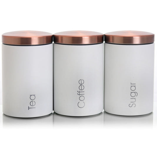 MegaChef Essential Kitchen Storage 3 Piece Sugar, Coffee and Tea Canister Set in Matte White-0