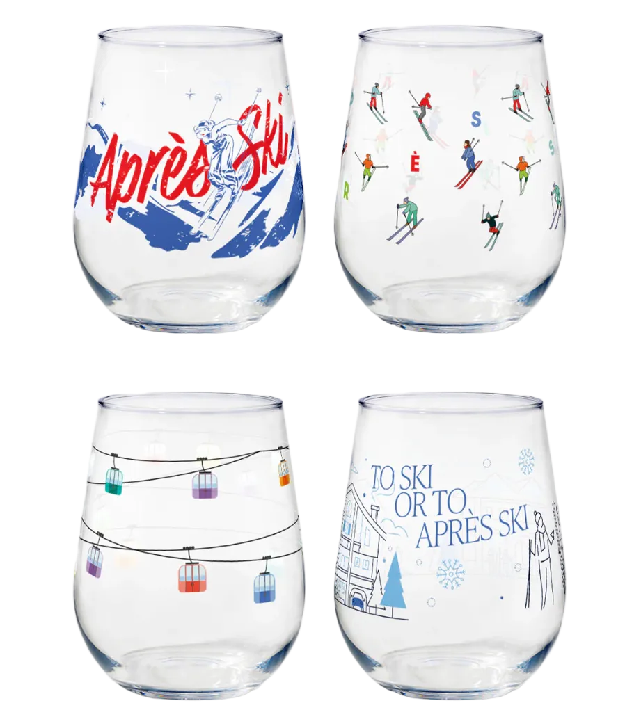 Après-Ski RESERVE 16oz Stemless Wine Glass Set | Alpine Winter Collection
