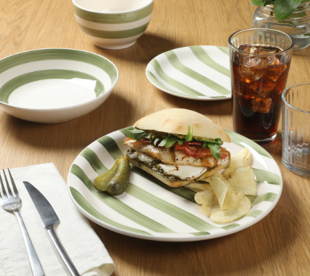 12-Piece Stoneware Dinnerware Set | Green Stripe