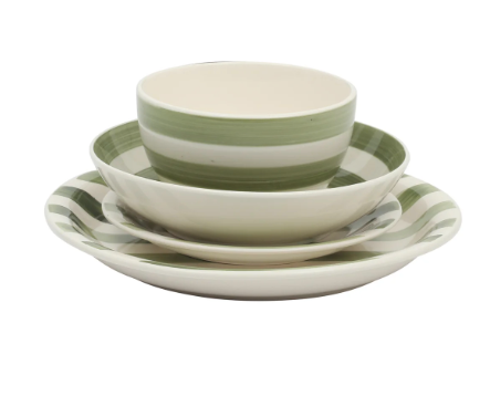 12-Piece Stoneware Dinnerware Set | Green Stripe