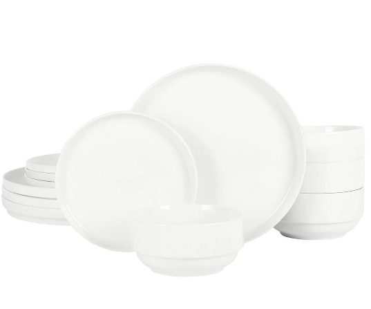 12-Piece Ceramic Stackable Dinnerware Set | Snowscape White