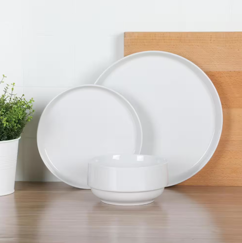 12-Piece Ceramic Stackable Dinnerware Set | Snowscape White