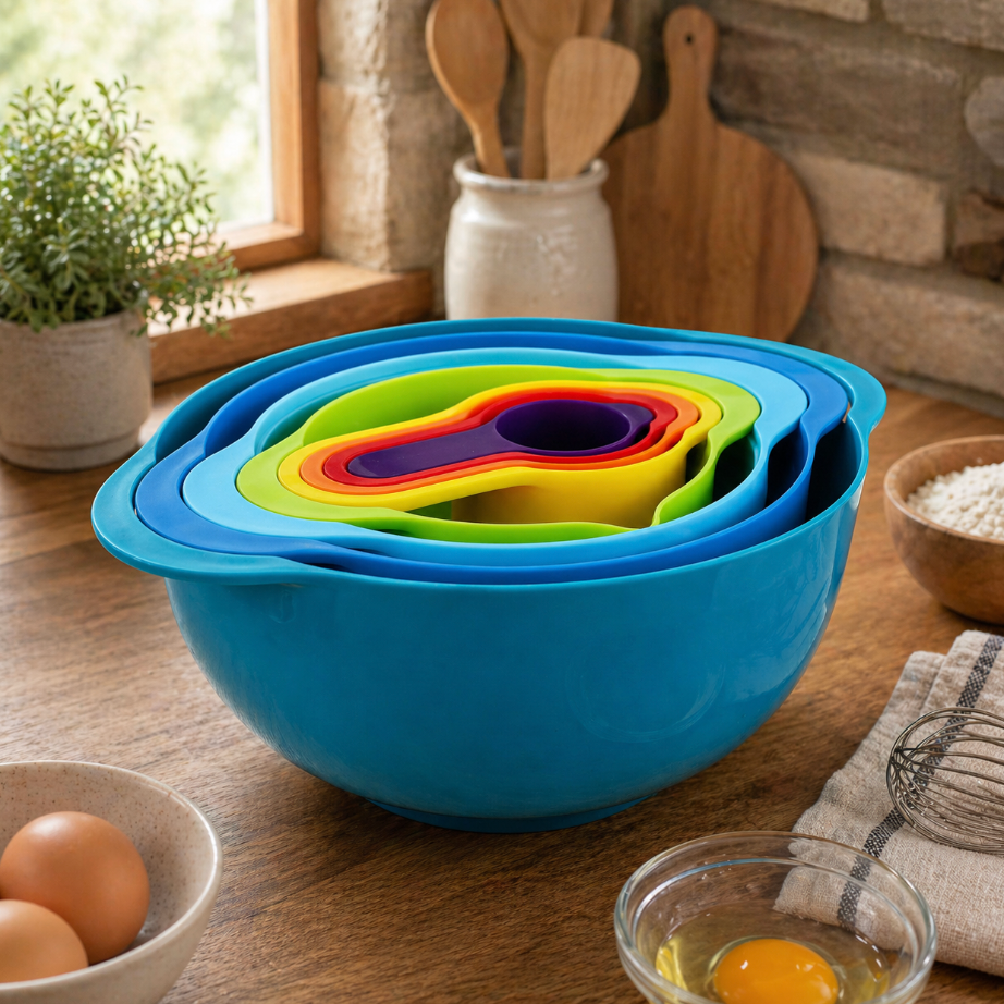 Multipurpose Stackable Mixing Bowl and Measuring Cup Set